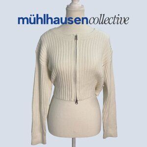 Wild Fable White Ribbed Zip-Up Cropped Cardigan